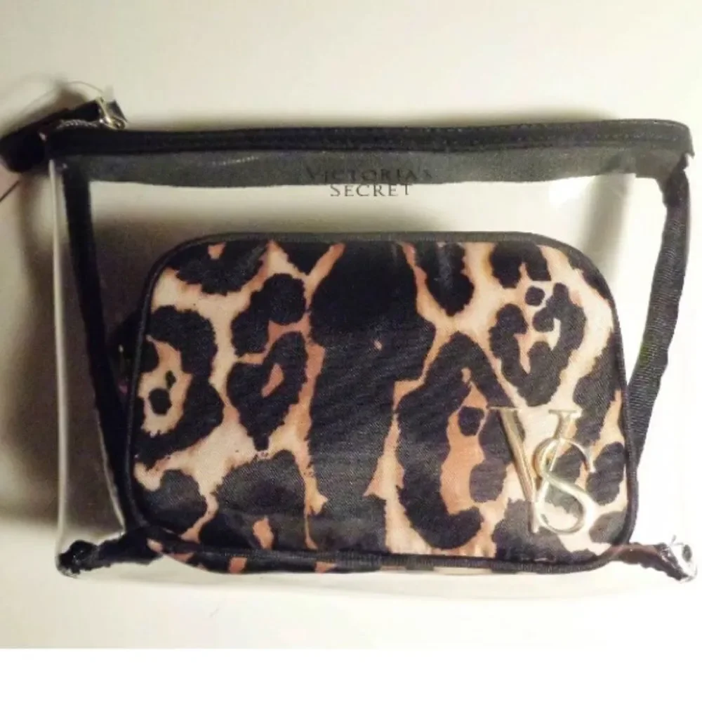 NWT Victoria's S Set 2 Pc Leopard Cosmetic Bag Duo